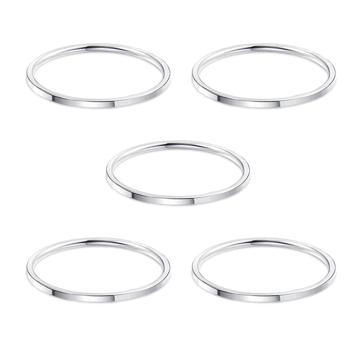 5 Thin small dainty midi rings silver tone plated set of 5 rings