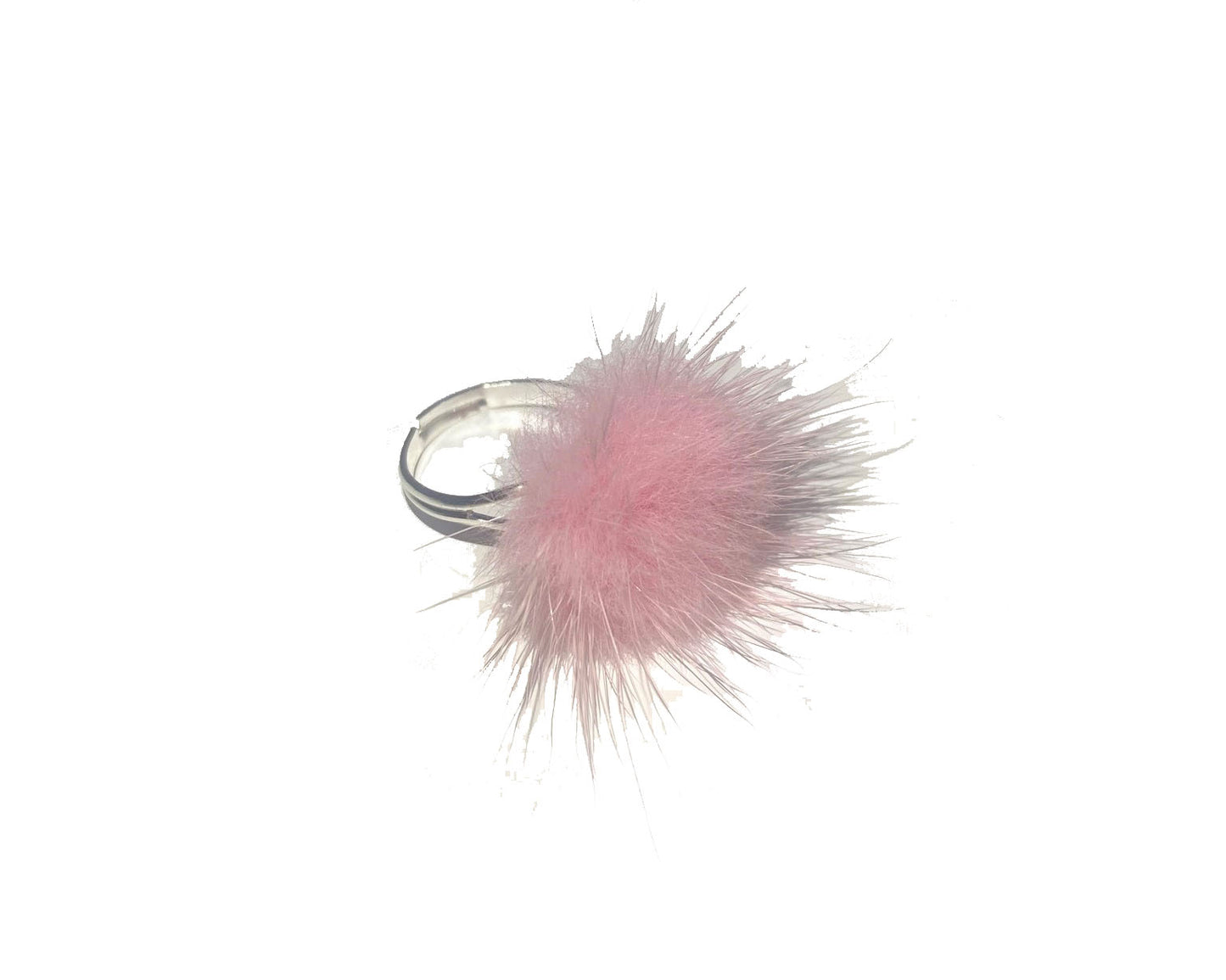 Fur pom pom ring baby pink