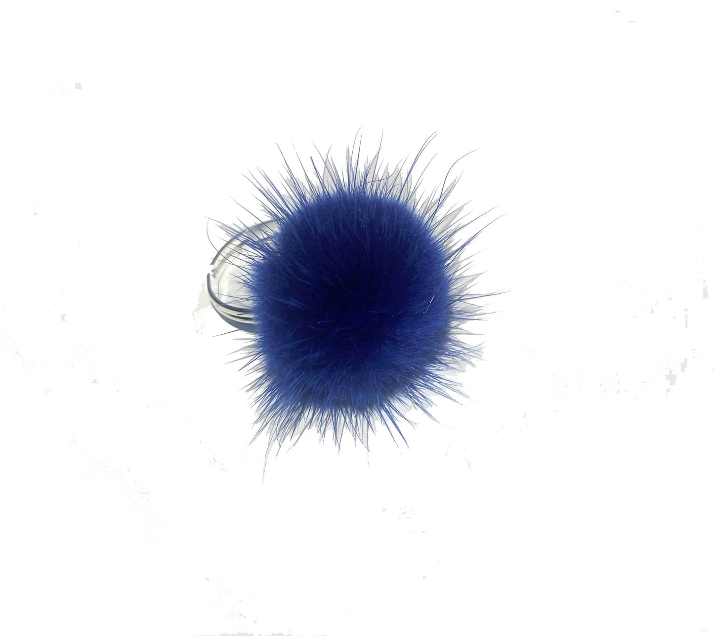 Fur pom pom ring blue