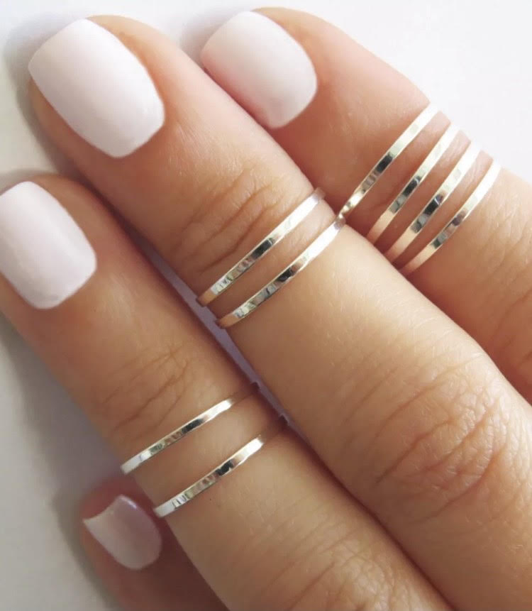 10 Thin small dainty midi rings silver tone plated set of 10 rings