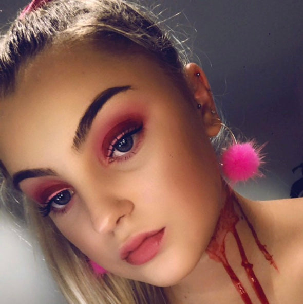 Hot Pink Fur Pom Pom Hoop Earrings